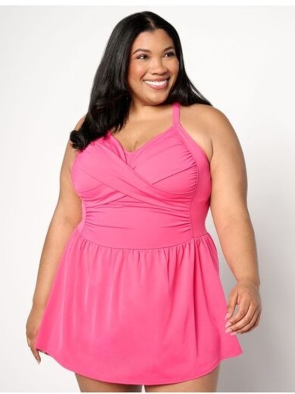 Denim & Co. Beach Flash Pink Sweetheart Neckline Swimdress